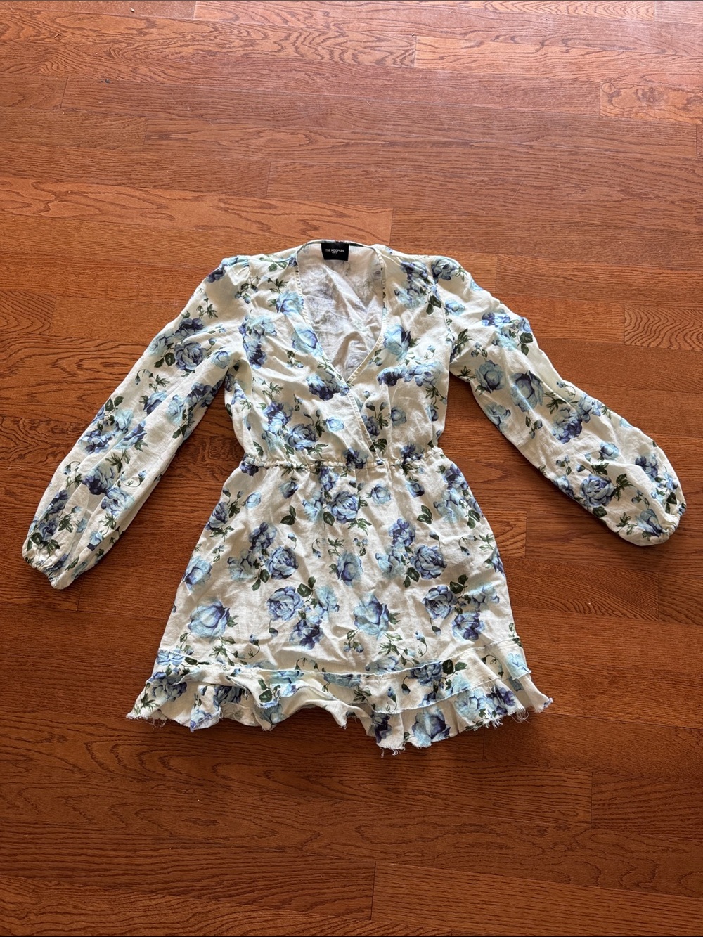 The Kooples Cream Floral Wrap Dress with Blue Roses